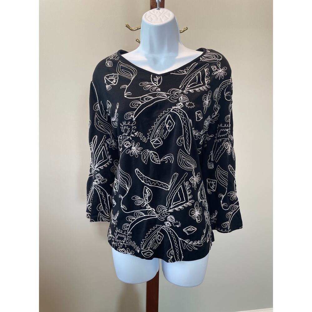Laura Ashley Black Embroidered Long Sleeve Top – Size 1X - 100% Cotton
